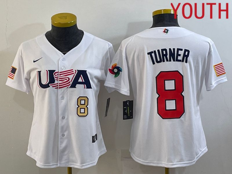 Youth 2023 World Cub USA #8 Turner White MLB Jersey5